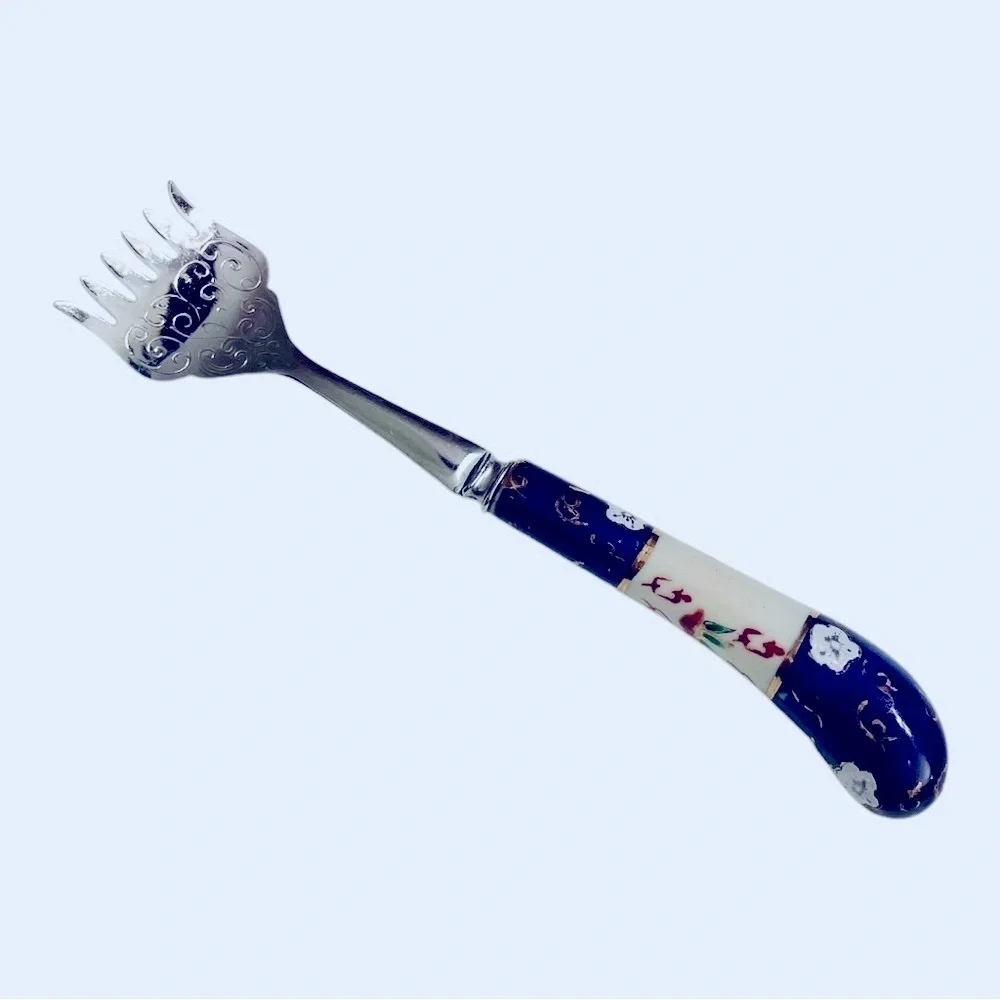 PRILL SHEFFIELD ENGLAND STAINLESS STEEL PORCELAIN SERVING FORK